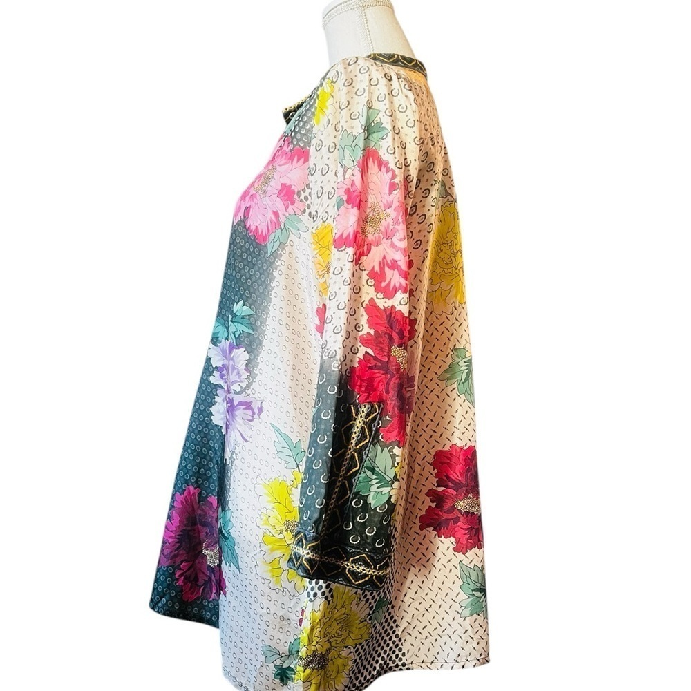 JOHNNY WAS WOMEN’S SILK COLORFUL FLORAL LONG SLEEVE TOP SIZE SMALL - Picture 3 of 10